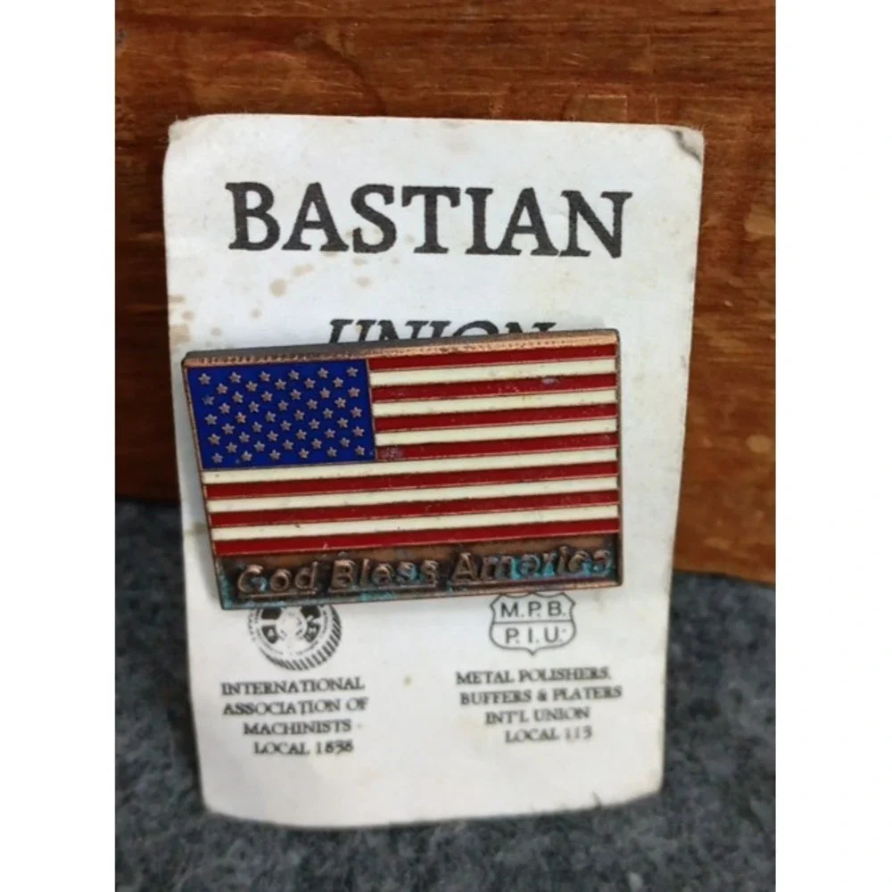 Vintage Bastian USA Flag Lapel Pin – God‎ Bless America Union Made Patriotic hat